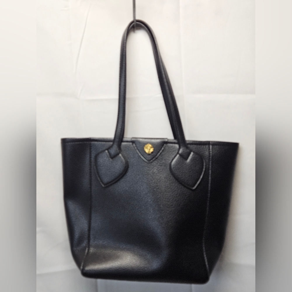 Anne Klein Vintage Black Vegan Tote Bag with Gold Accent